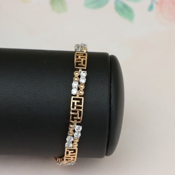 "Rose Gold CZ Bracelet with Greek Key Motif, Elegant Patterned Design, XPBL0750 - Picture 9 of 12